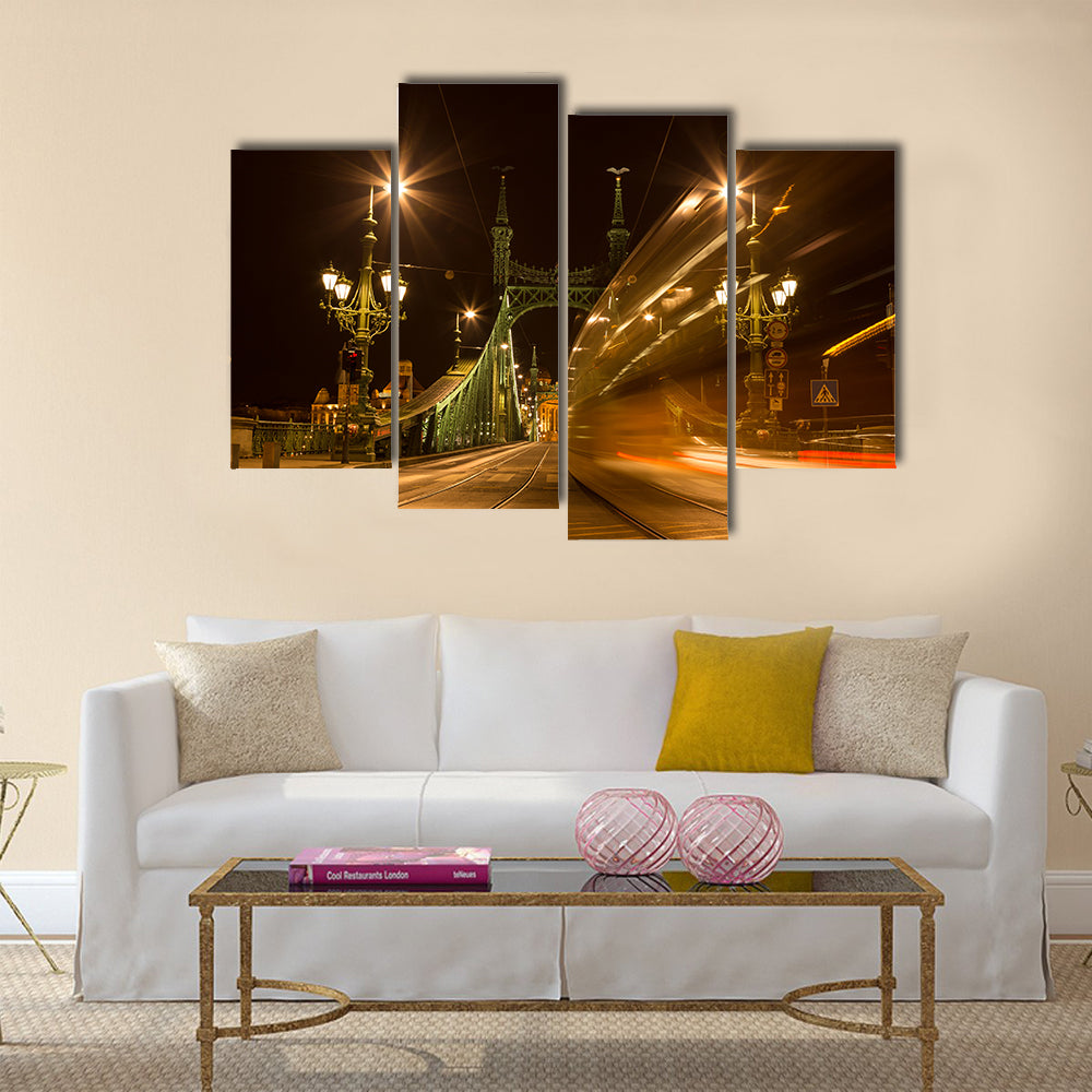 Night view of Liberty bridge, Budapest multi panel canvas wall art