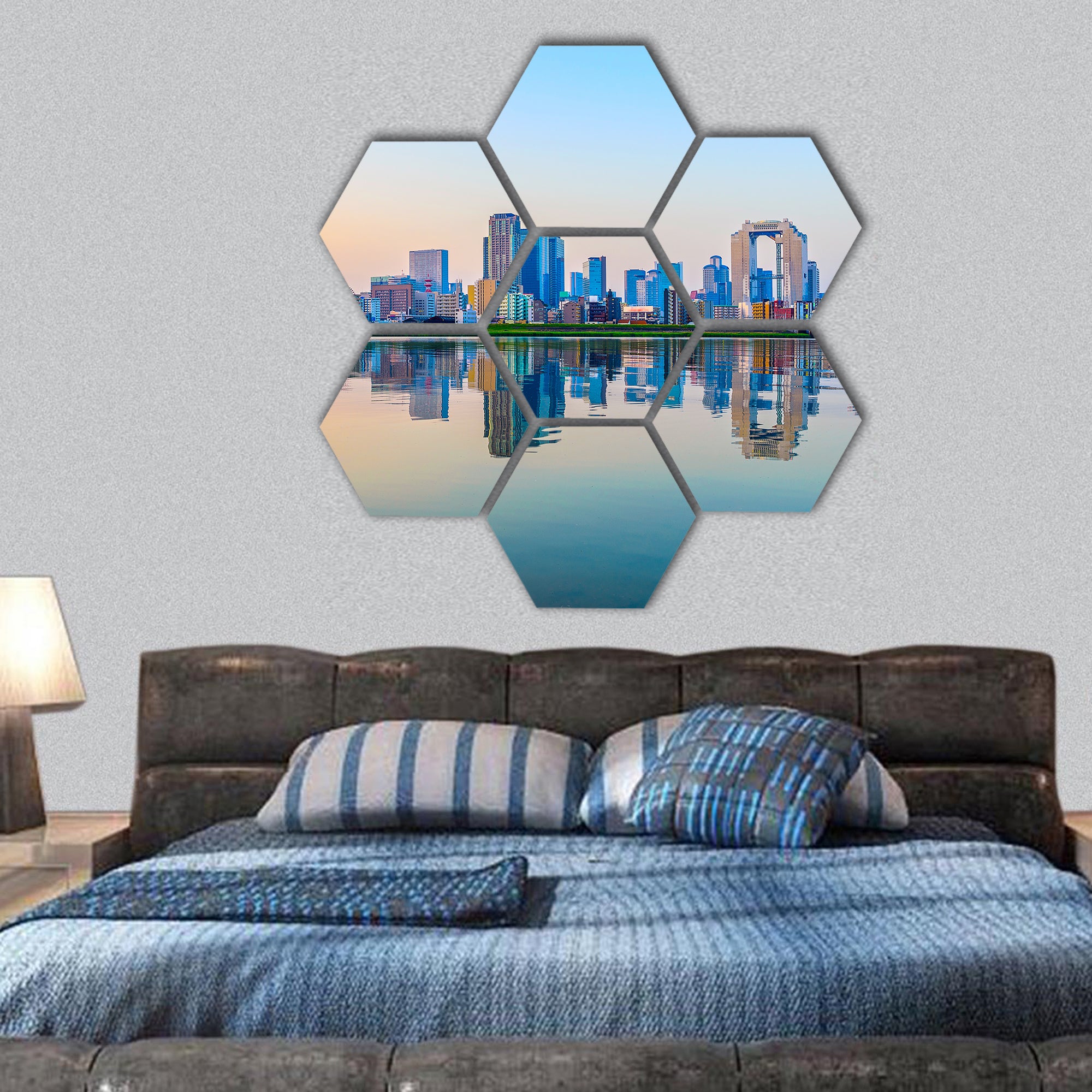 Townscape of Osaka hexagonal canvas wall art