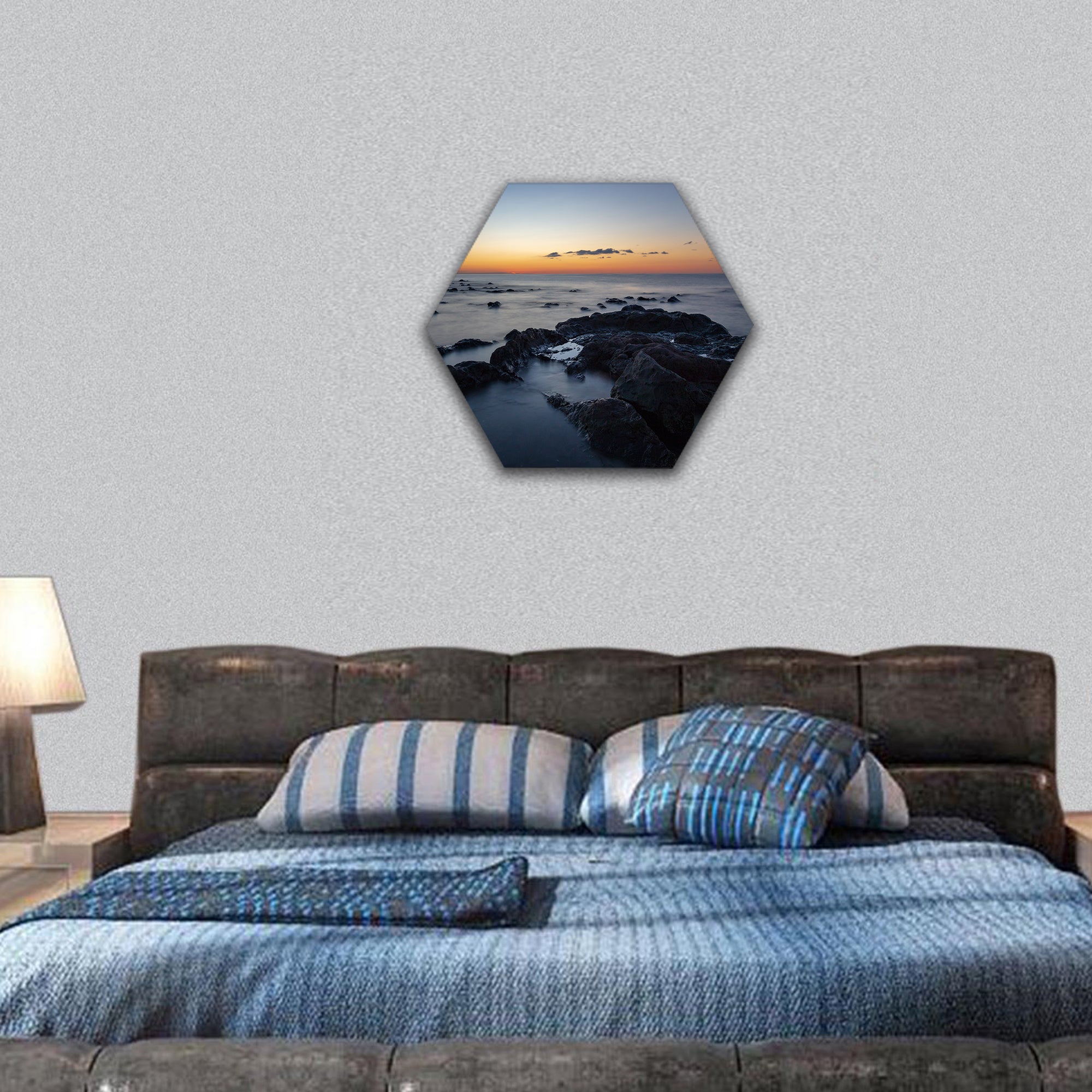 Sunrise at Palmasera beach in  Italian island hexagonal canvas wall art