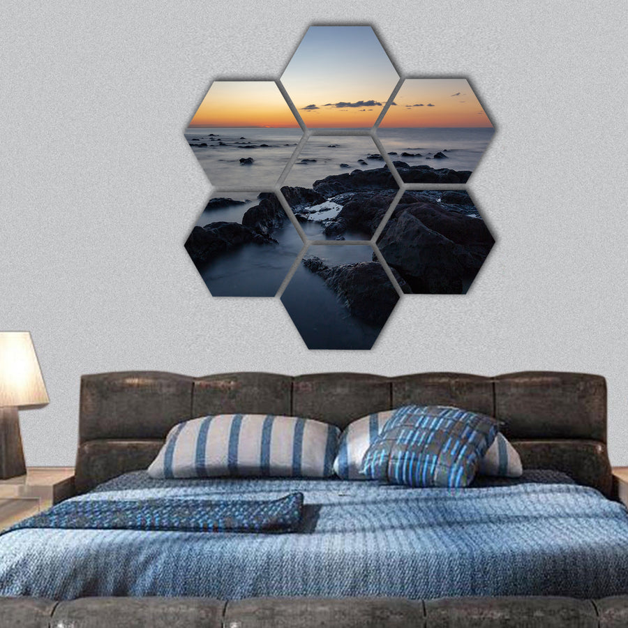 Sunrise at Palmasera beach in  Italian island hexagonal canvas wall art