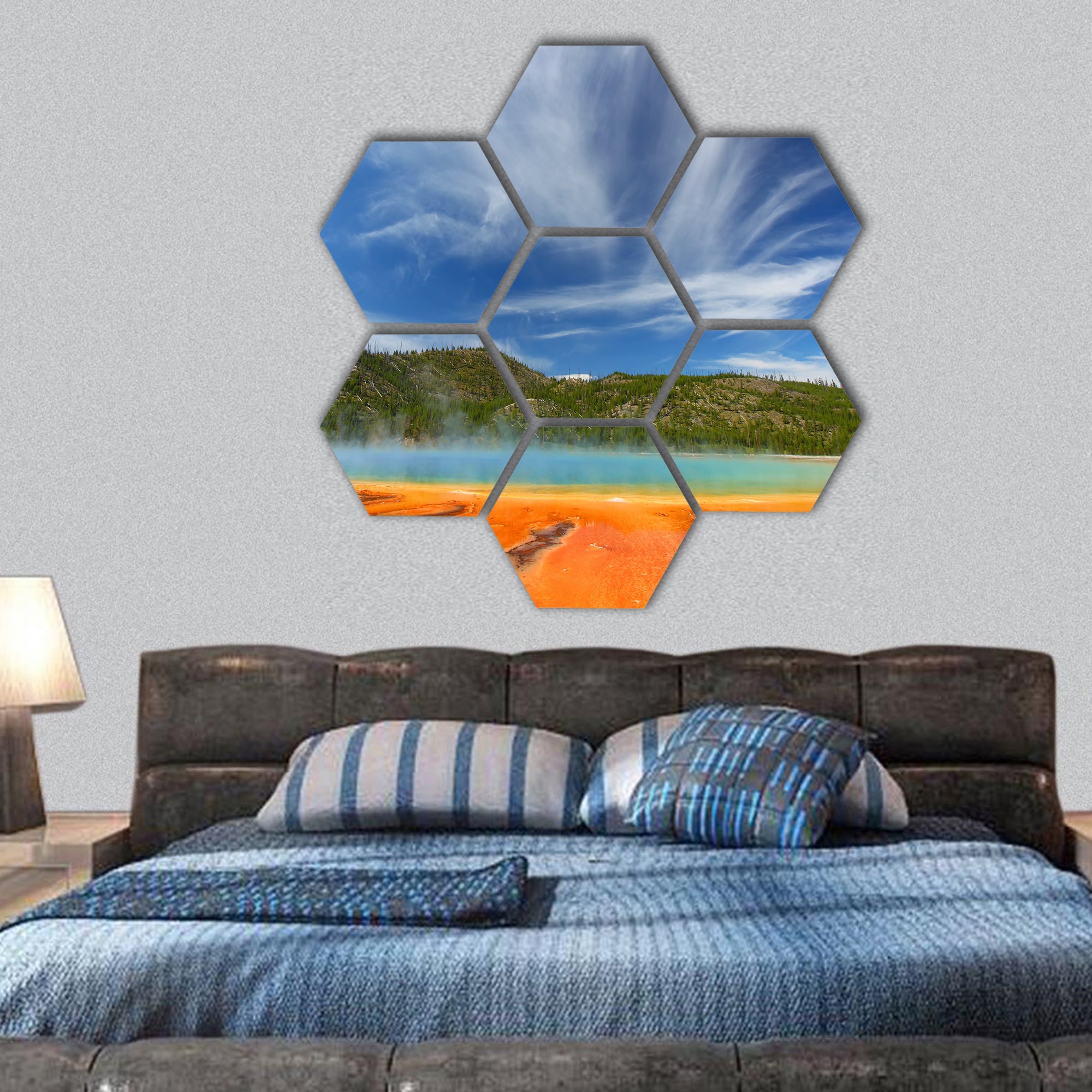 Grand Prismatic Spring in Yellowstone National Park hexagonal canvas wall art