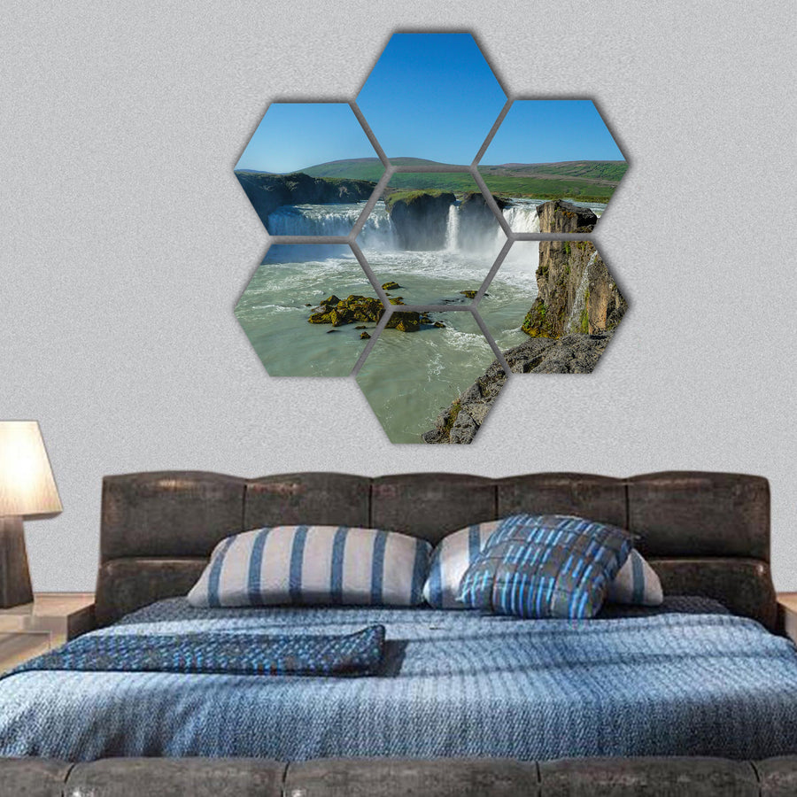 Godafoss waterfalls hexagonal canvas wall art