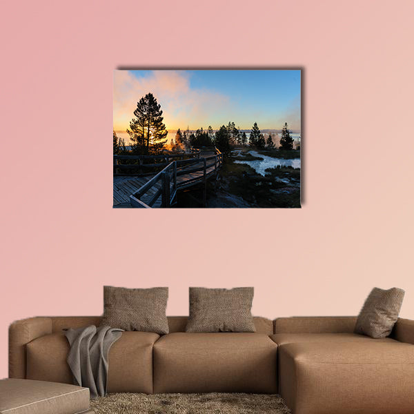 A sunrise in the West Thumb Area in Yellowstone National Park, Multi panel canvas wall art