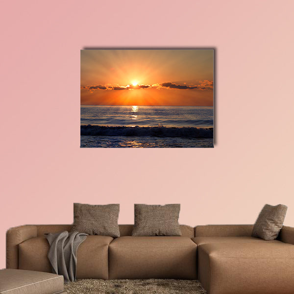 Sun rays over the Bulgarian Black Sea; Morning seascape with nice clouds wall art