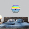 Rainbow back dark cloud on sea hexagonal canvas wall art