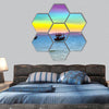 Rainbow back dark cloud on sea hexagonal canvas wall art