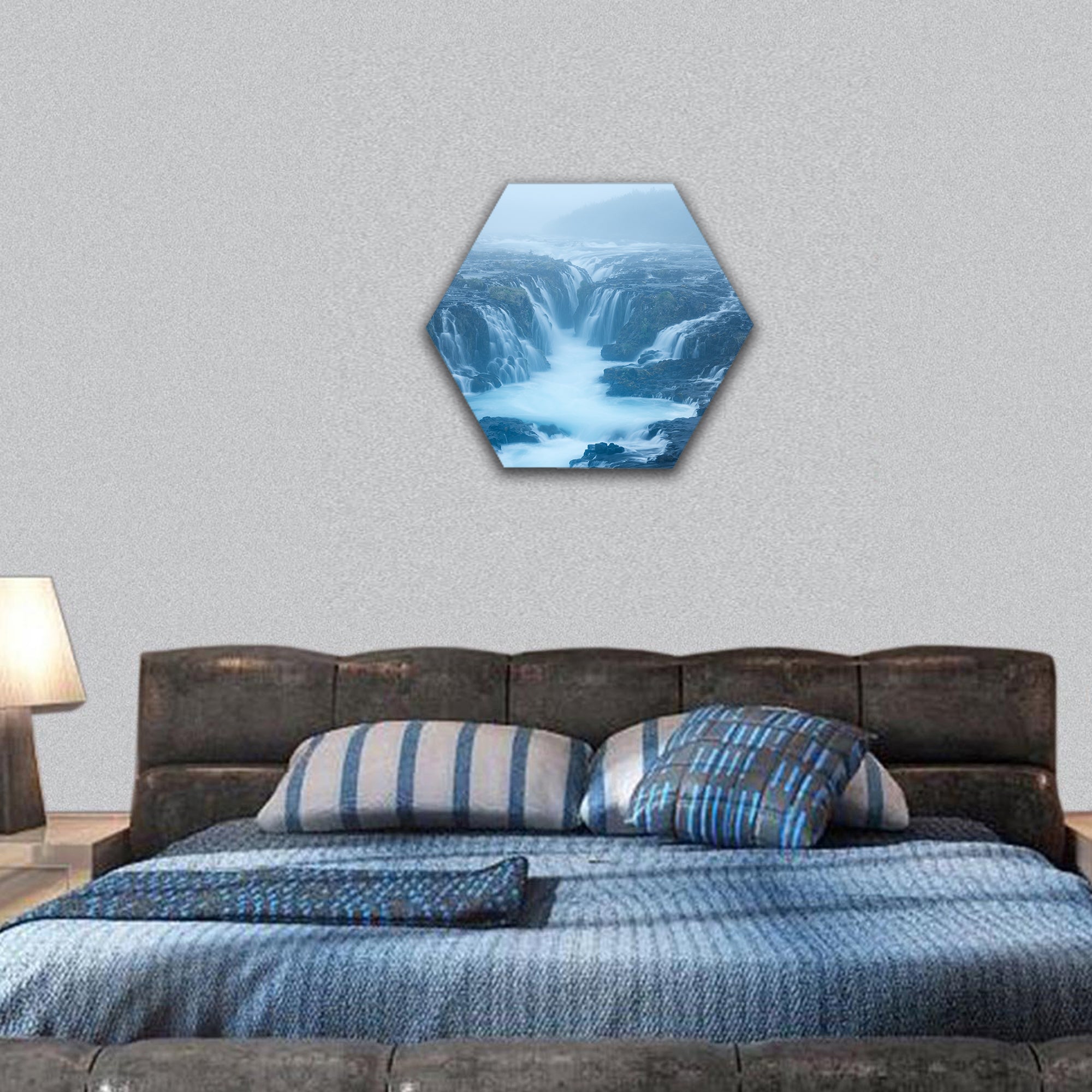Bruarfoss waterfall hexagonal canvas wall art