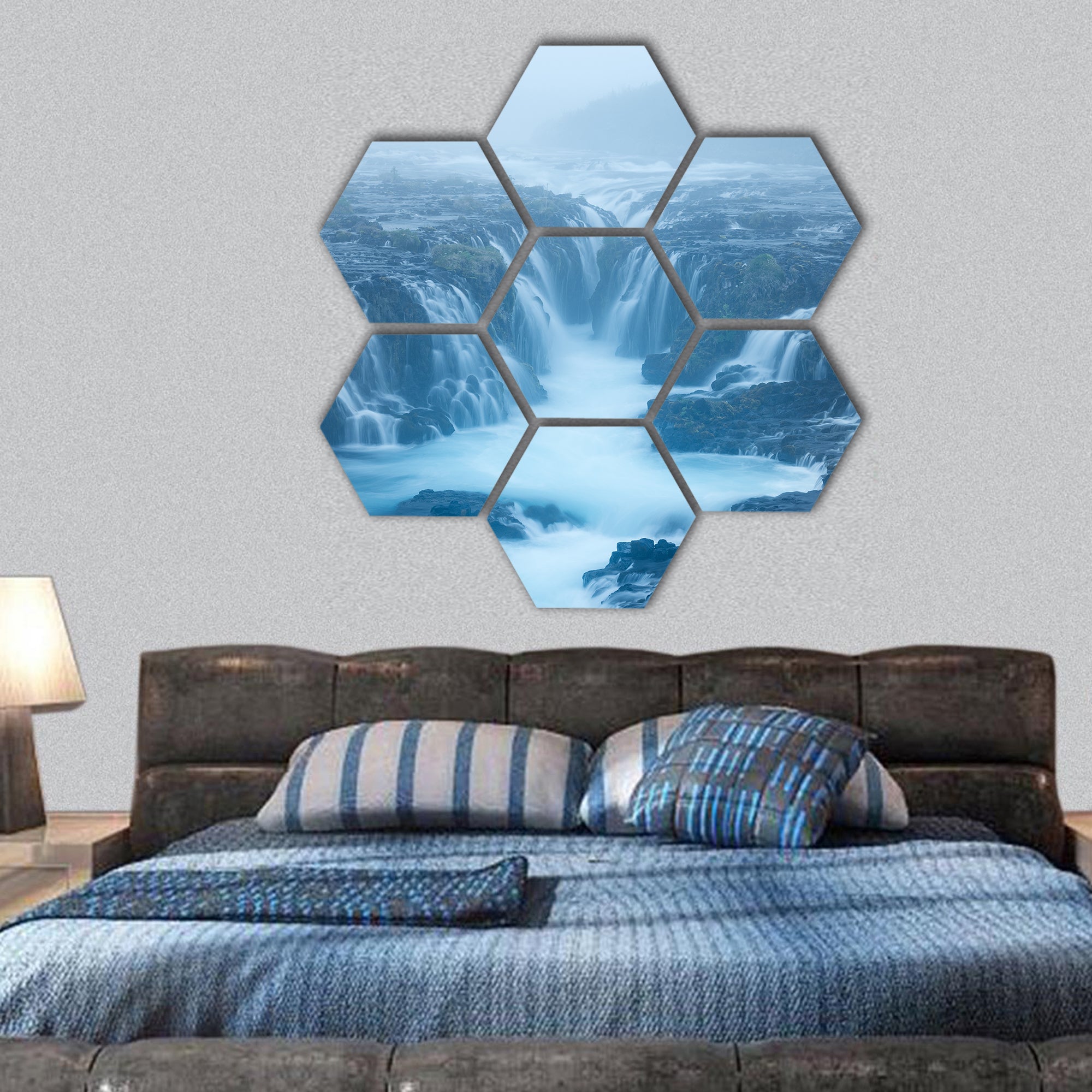 Bruarfoss waterfall hexagonal canvas wall art