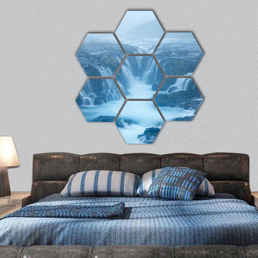 Bruarfoss waterfall hexagonal canvas wall art