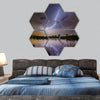 Rain and lightning above the river hexagonal canvas wall art