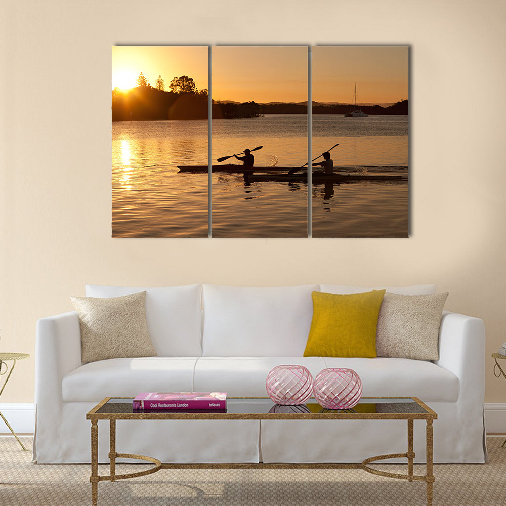 Kayak at sunset  Multi panel canvas wall art