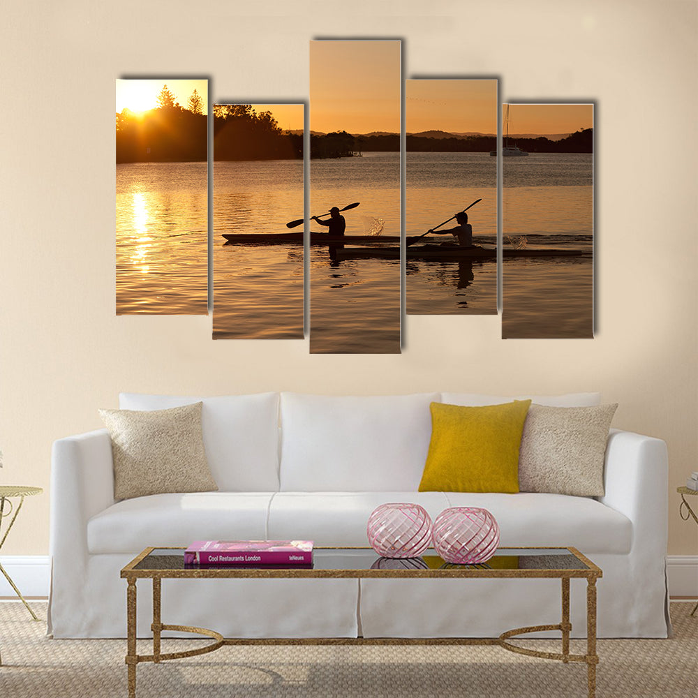 Kayak at sunset  Multi panel canvas wall art