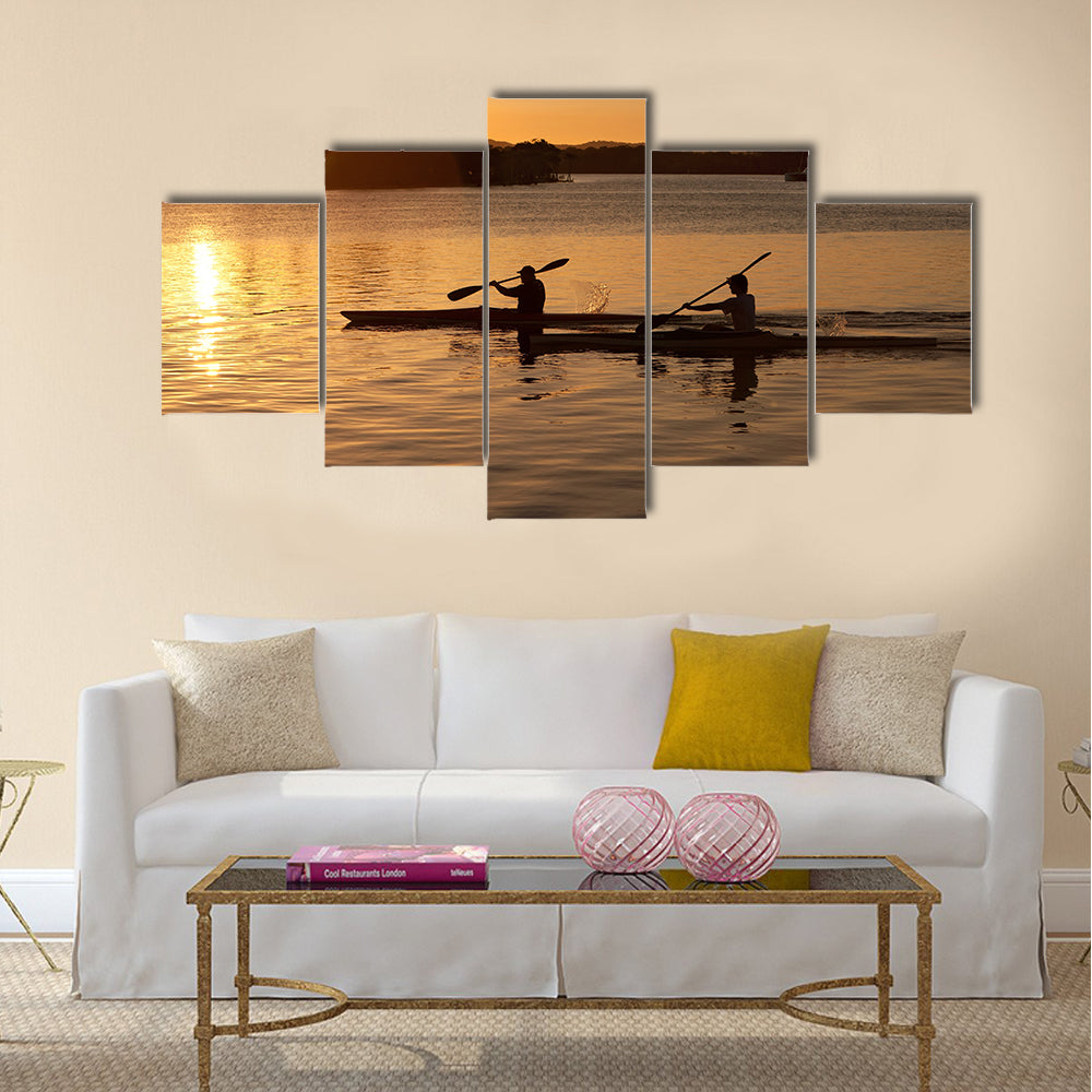 Kayak at sunset  Multi panel canvas wall art