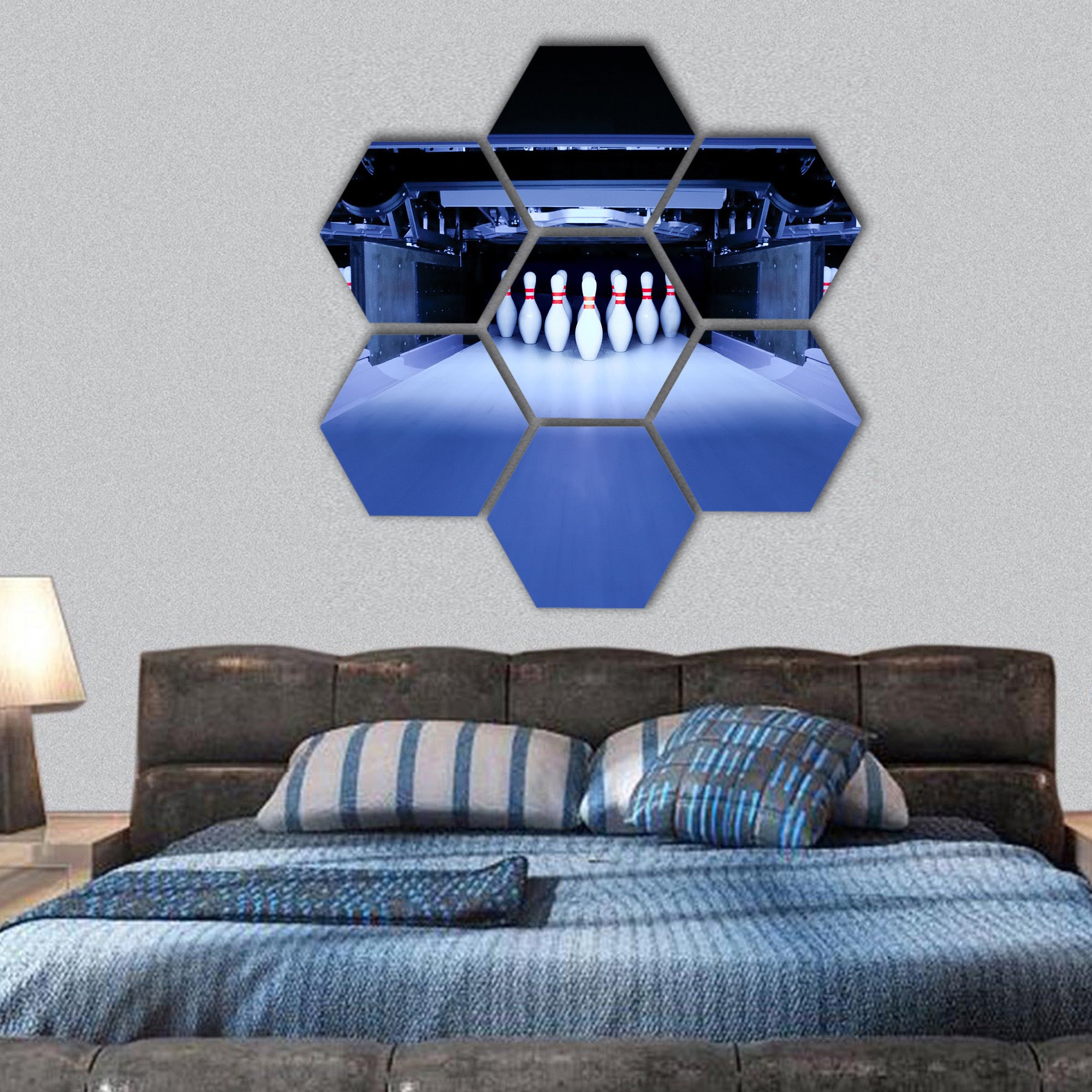 Bowling pins hexagonal canvas wall art