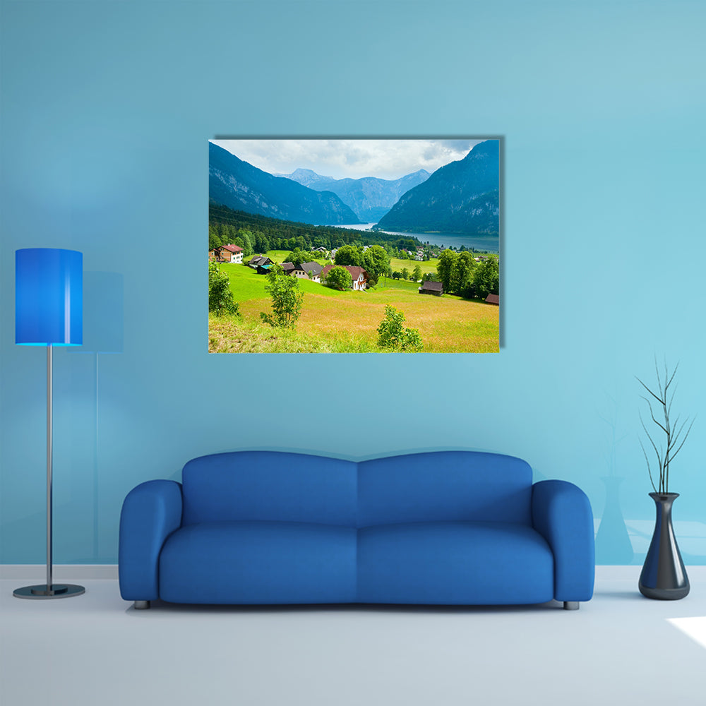 Beautiful summer Alpine lake Hallstatter See view (Austria) multi panel canvas wall art