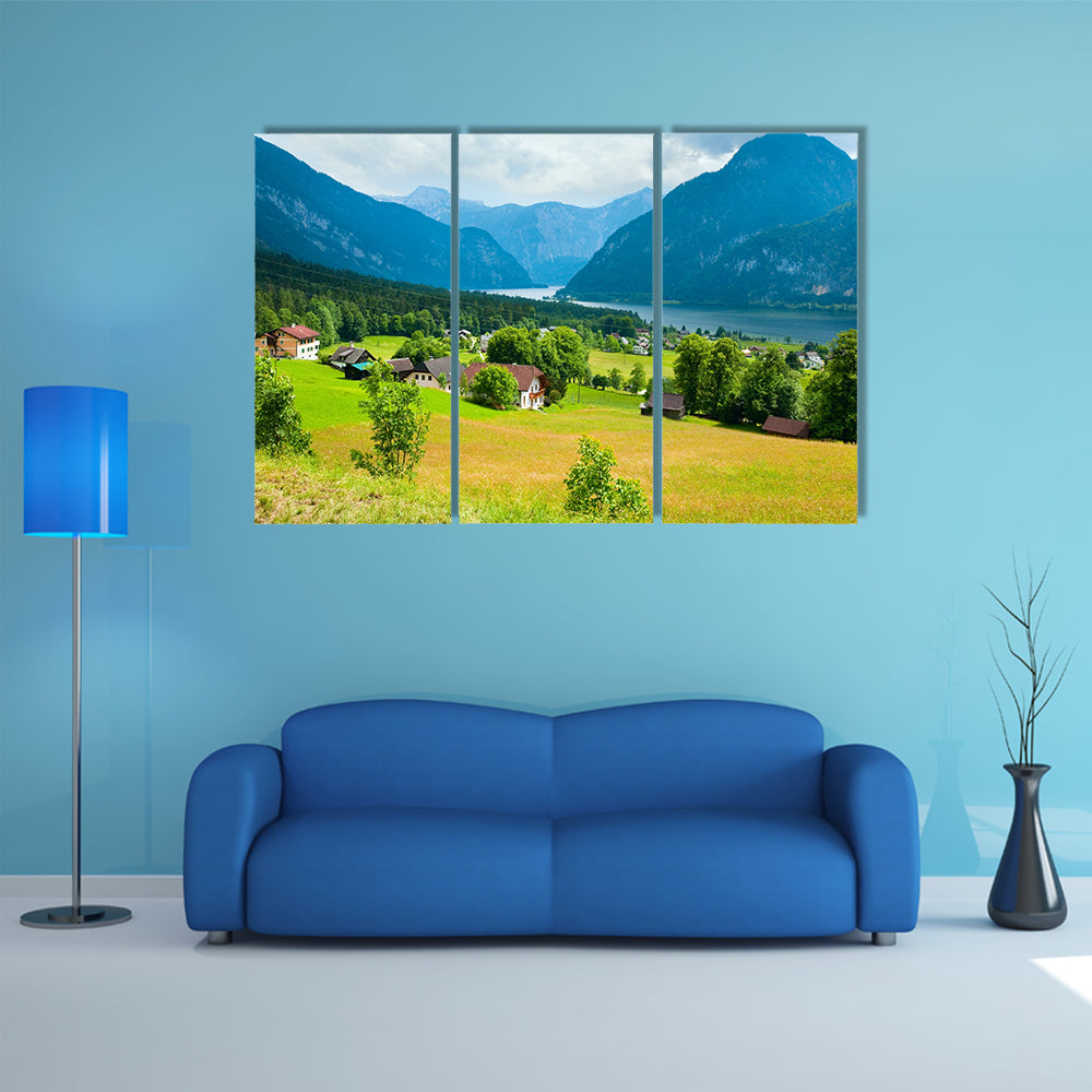 Beautiful summer Alpine lake Hallstatter See view (Austria) multi panel canvas wall art