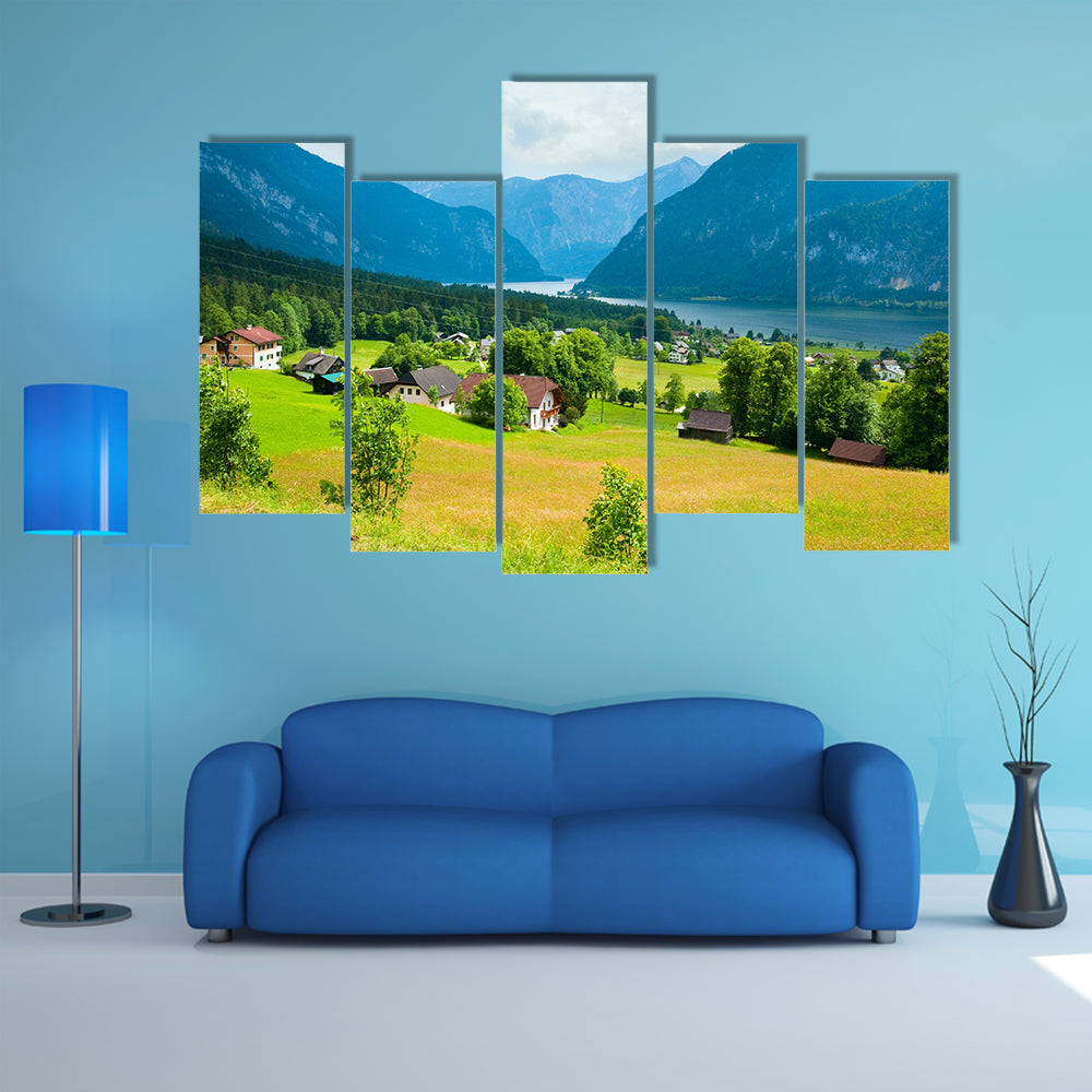 Beautiful summer Alpine lake Hallstatter See view (Austria) multi panel canvas wall art