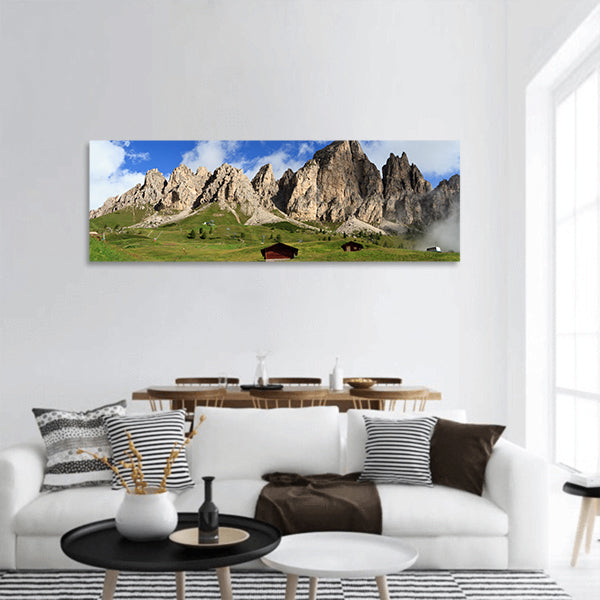 Landscape of Cir group from Gardena pass, Italian Dolomites panoramic canvas wall art