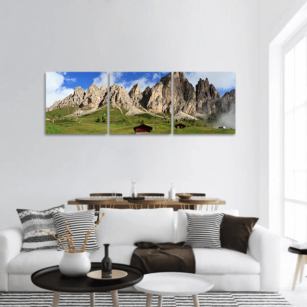Landscape of Cir group from Gardena pass, Italian Dolomites panoramic canvas wall art