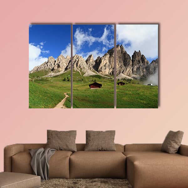 Summer landscape of Cir group from Gardena pass, Italian Dolomites Multi panel canvas wall art