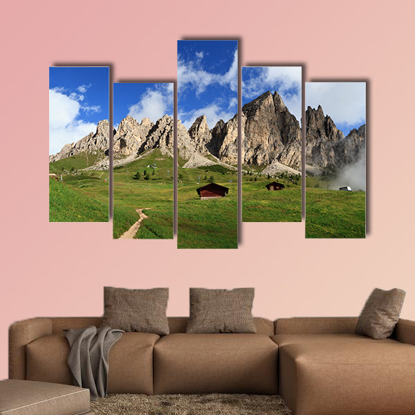 Summer landscape of Cir group from Gardena pass, Italian Dolomites Multi panel canvas wall art