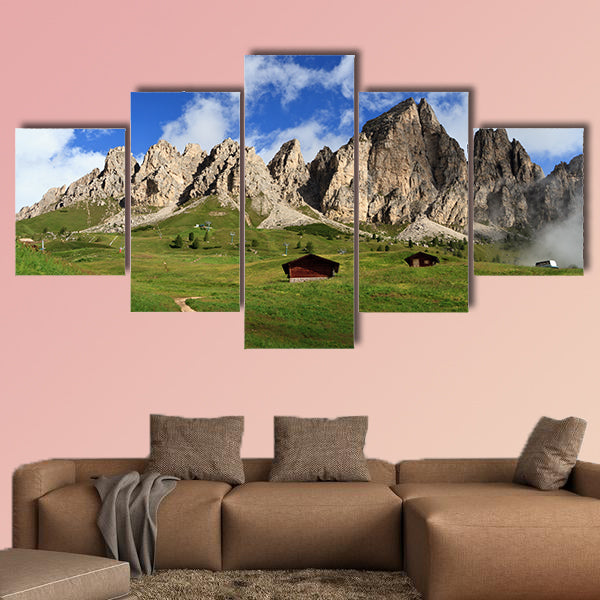 Summer landscape of Cir group from Gardena pass, Italian Dolomites Multi panel canvas wall art