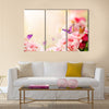 Beautiful Carnation flowers and butterflies in sun ray morning Multi Panel Canvas Wall Art