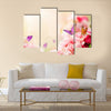 Beautiful Carnation flowers and butterflies in sun ray morning Multi Panel Canvas Wall Art