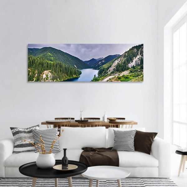 Mountains with fir forest panoramic canvas wall art