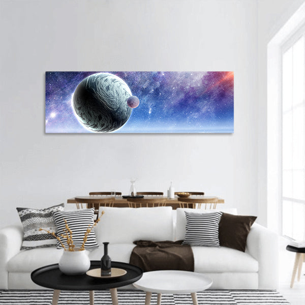 Space planets and starry sky panoramic canvas wall art