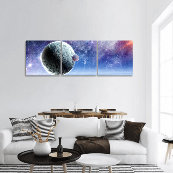 Space planets and starry sky panoramic canvas wall art