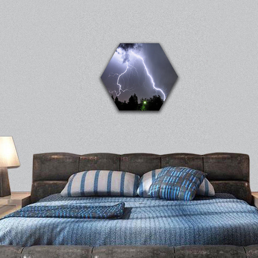 Big lightning in a summer storm hexagonal canvas wall art