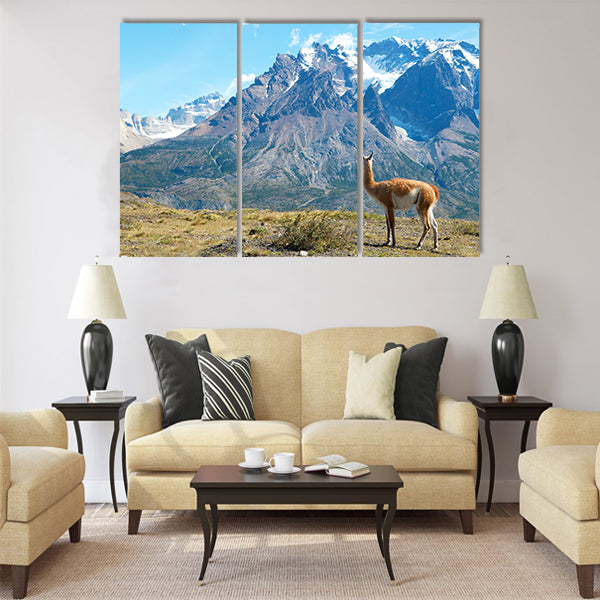 Guanaco in Torres del Paine national park Multi panel canvas wall art