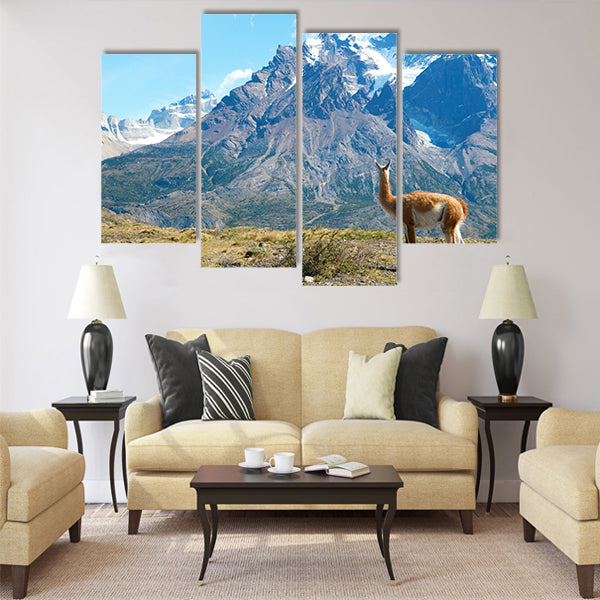 Guanaco in Torres del Paine national park Multi panel canvas wall art
