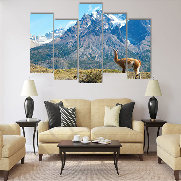 Guanaco in Torres del Paine national park Multi panel canvas wall art