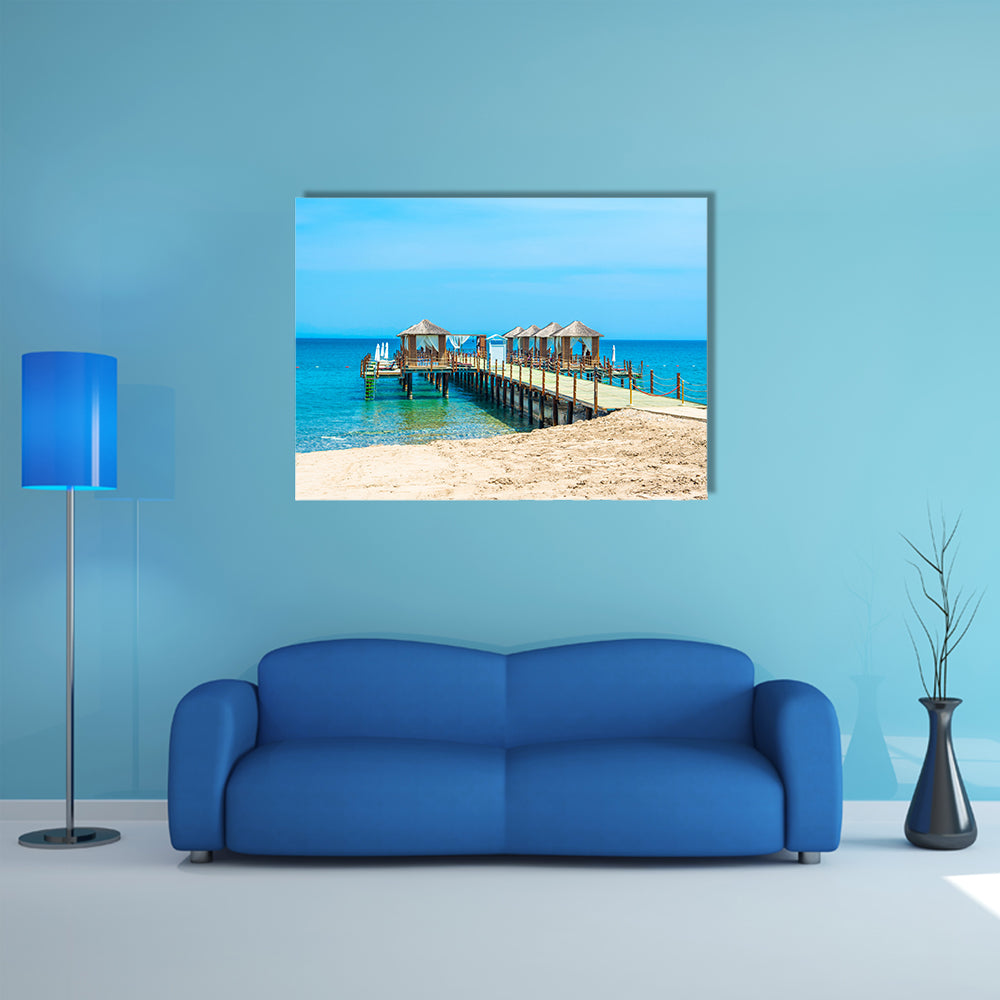 The Elegance Of The Wooden Beach Pavilions On The Shore Of A Sandy Beach, Turkey Multi Panel Canvas Wall Art