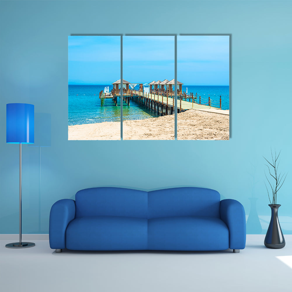 The Elegance Of The Wooden Beach Pavilions On The Shore Of A Sandy Beach, Turkey Multi Panel Canvas Wall Art