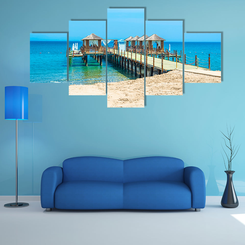 The Elegance Of The Wooden Beach Pavilions On The Shore Of A Sandy Beach, Turkey Multi Panel Canvas Wall Art