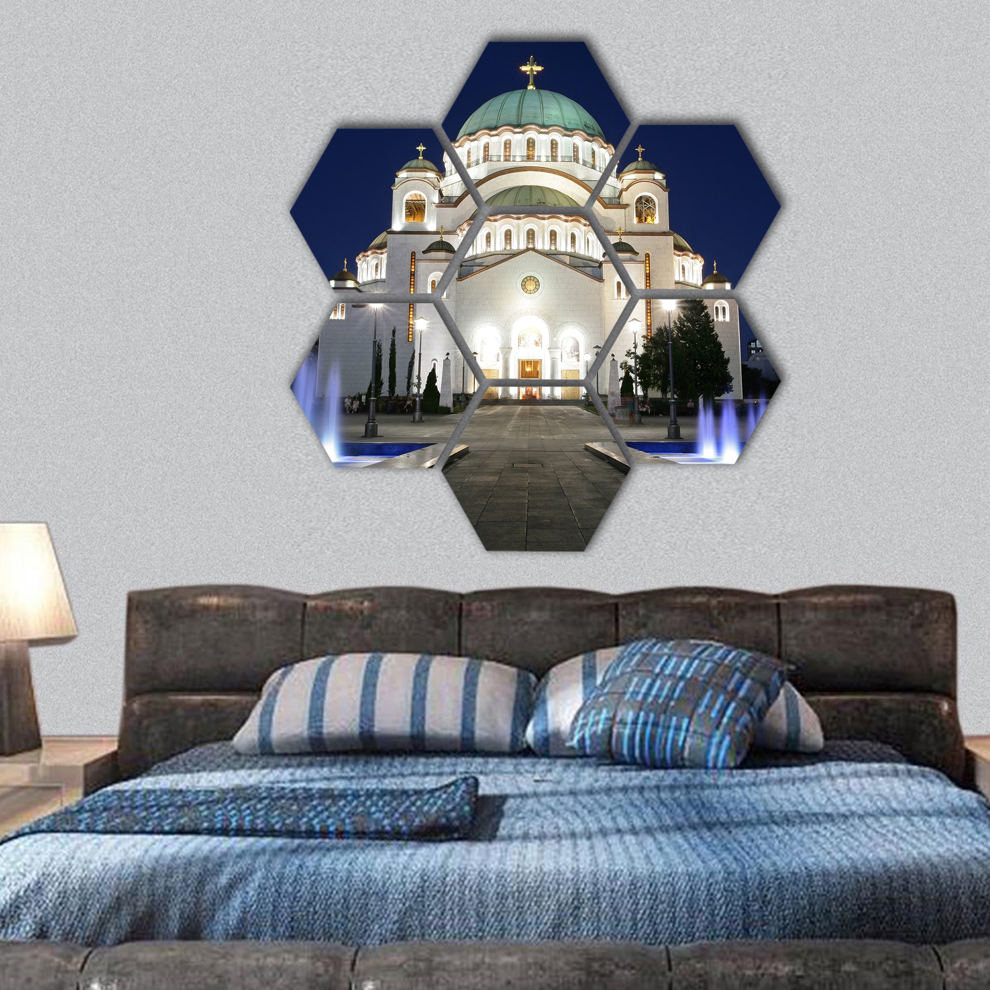 Cathedral of Saint Sava at evening, Belgrade, Serbia hexagonal canvas wall art