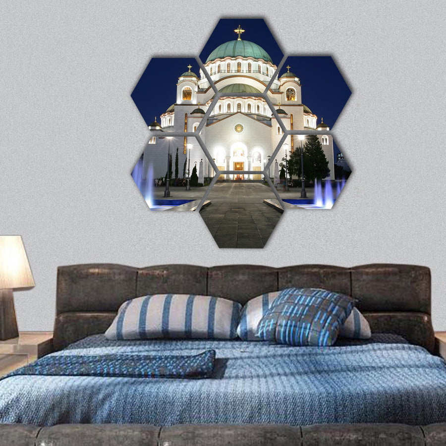 Cathedral of Saint Sava at evening, Belgrade, Serbia hexagonal canvas wall art
