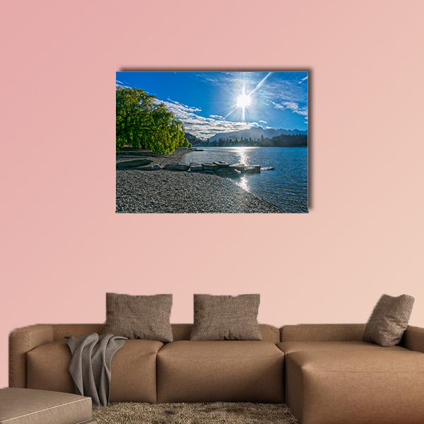 Lake Wakatipu with mountain peaks in the background multi panel canvas wall art