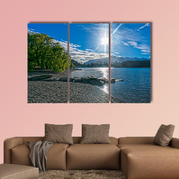 Lake Wakatipu with mountain peaks in the background multi panel canvas wall art