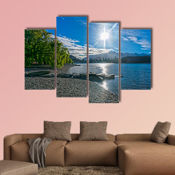 Lake Wakatipu with mountain peaks in the background multi panel canvas wall art
