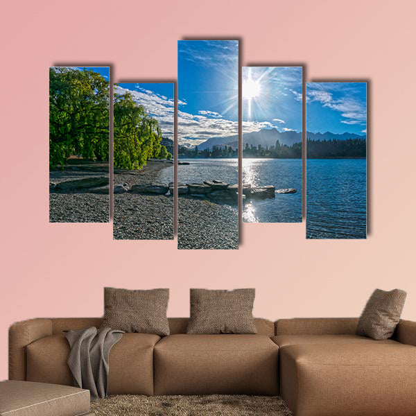 Lake Wakatipu with mountain peaks in the background multi panel canvas wall art