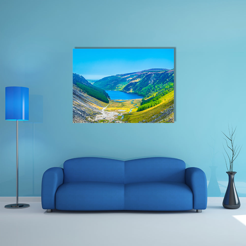 Aerial view of the upper lake in Glendalough, Ireland multi panel canvas wall art