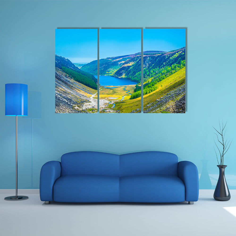 Aerial view of the upper lake in Glendalough, Ireland multi panel canvas wall art