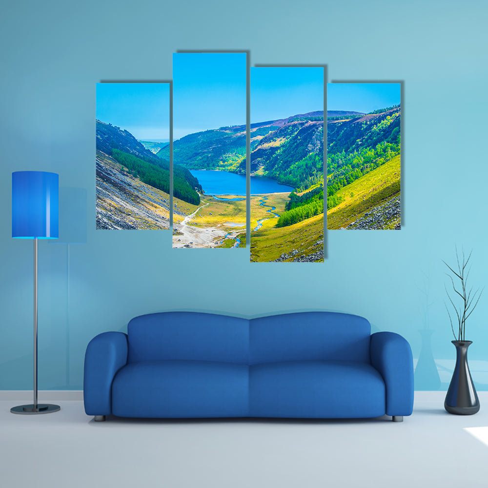 Aerial view of the upper lake in Glendalough, Ireland multi panel canvas wall art