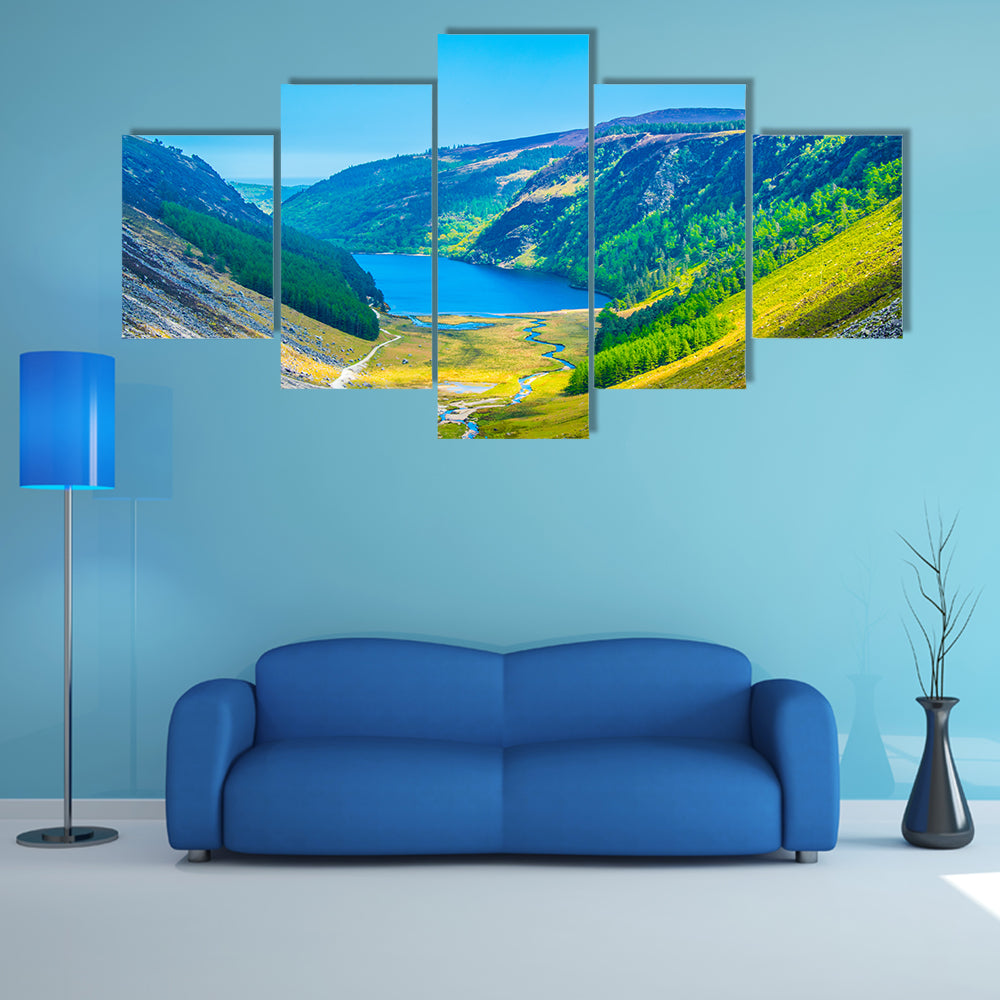 Aerial view of the upper lake in Glendalough, Ireland multi panel canvas wall art