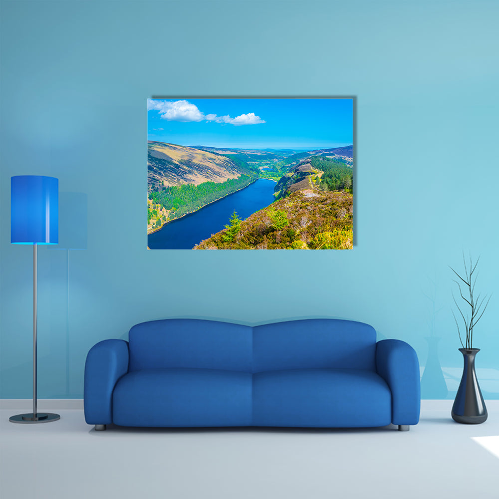 Aerial view of the upper and lower lake in Glendalough, Ireland multi panel canvas wall art
