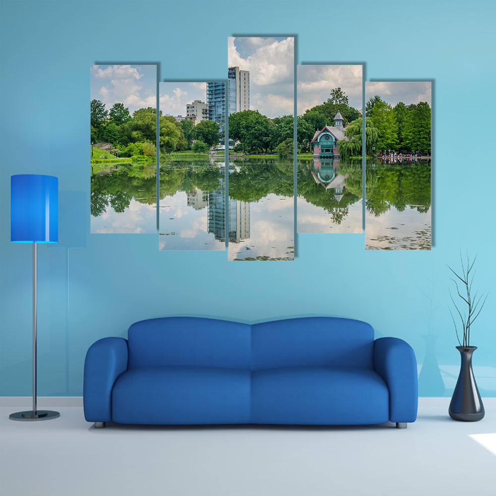 Harlem Meer in Central Park, Manhattan, New York City multi panel canvas wall art